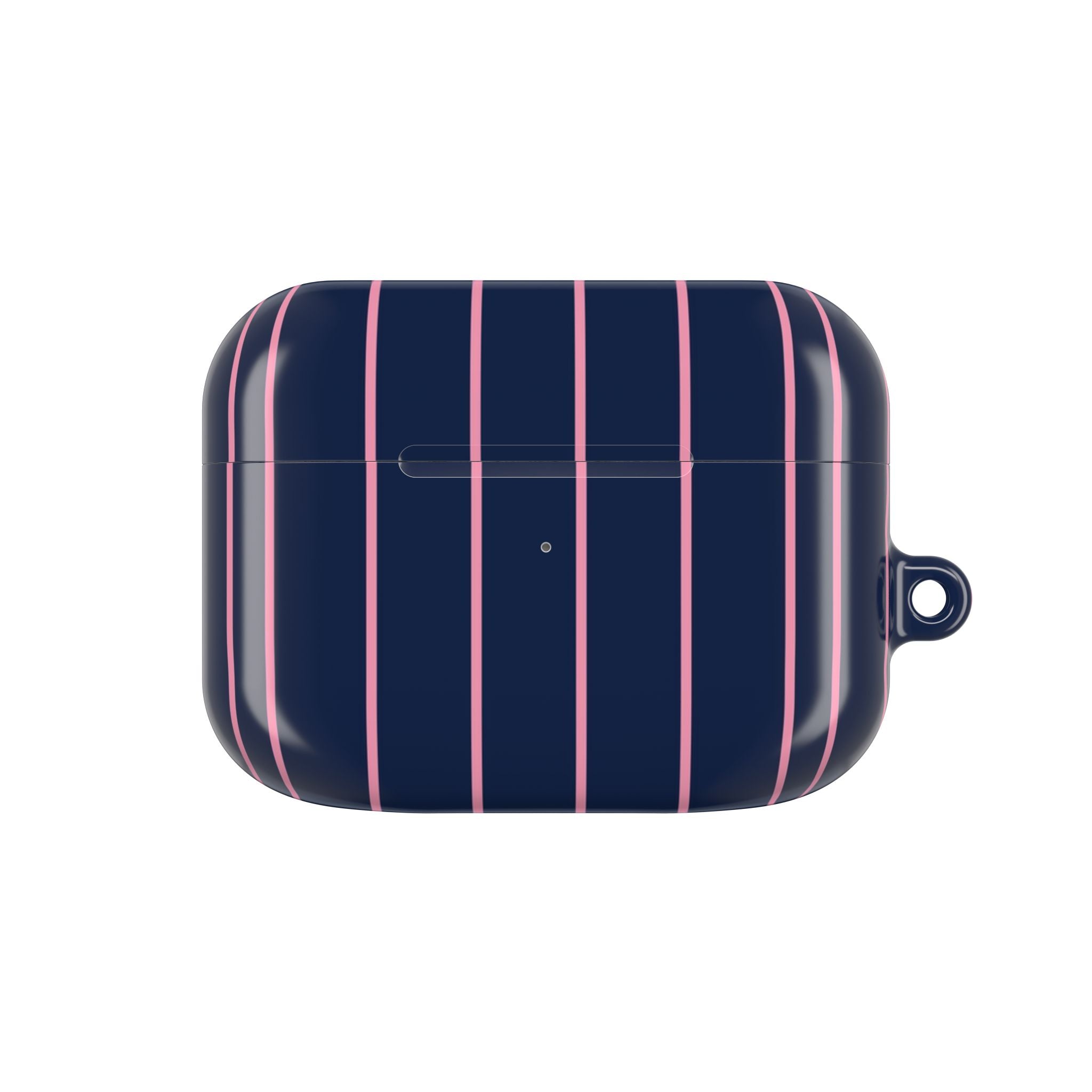 Striped Navy & Pink AirPod Case — Slim Protective Cover with Keyring Loop