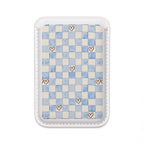 MagSafe Vegan Wallet — Blue Checkerboard with Tiny Hearts Card Holder