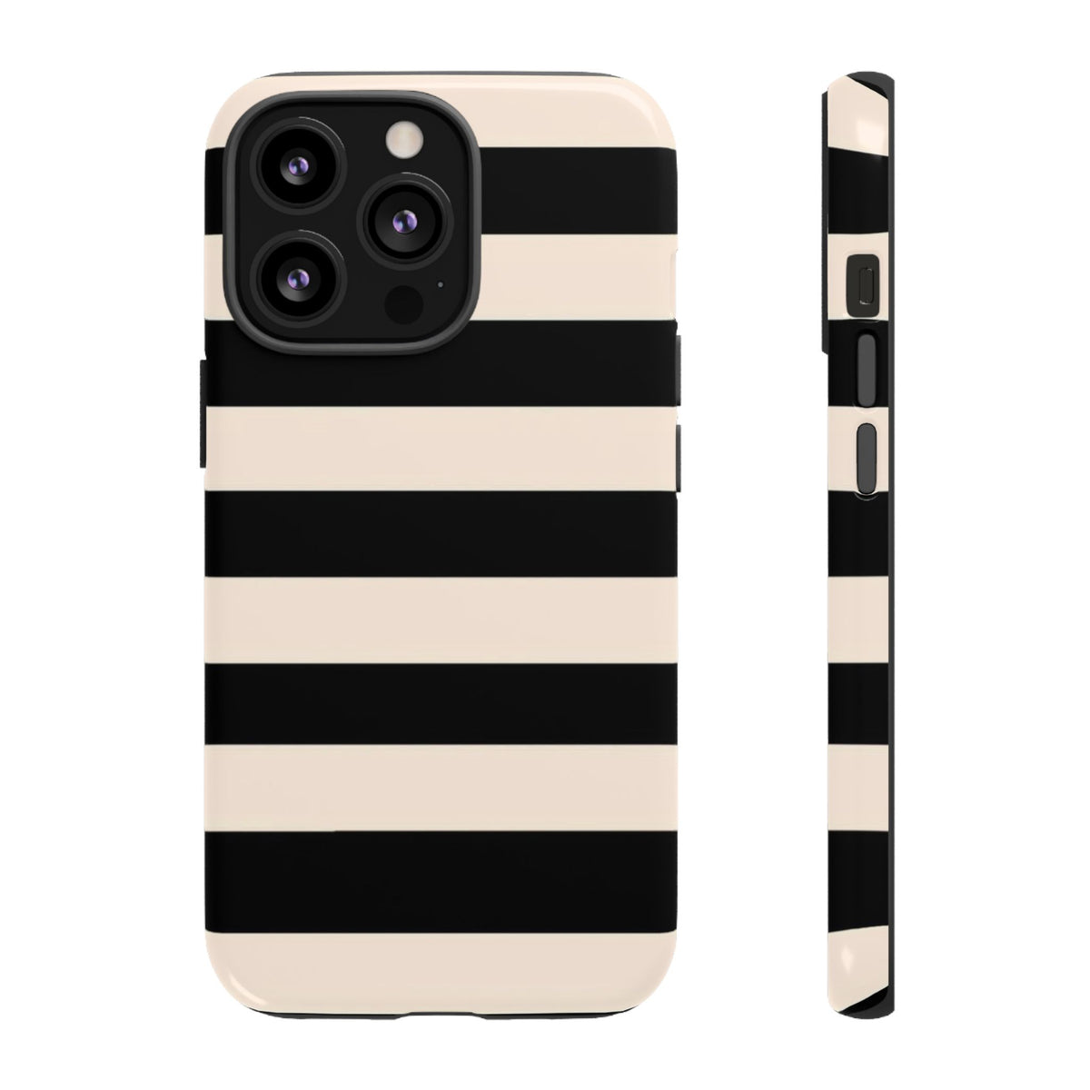 Black & Cream Striped - Tough Phone Case