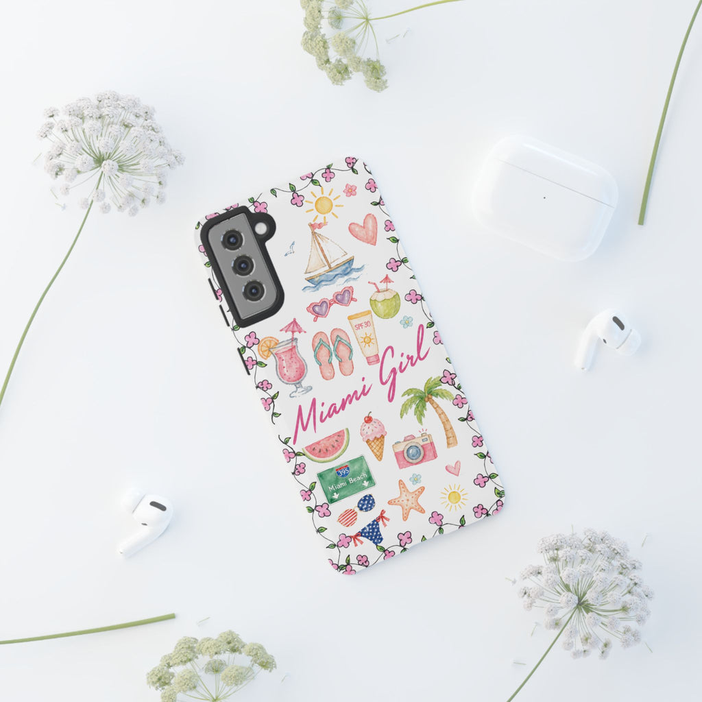 Miami Girl Phone Case — Cute Tropical Summer Collage with Flip Flops, Palm Trees & Ice Cream