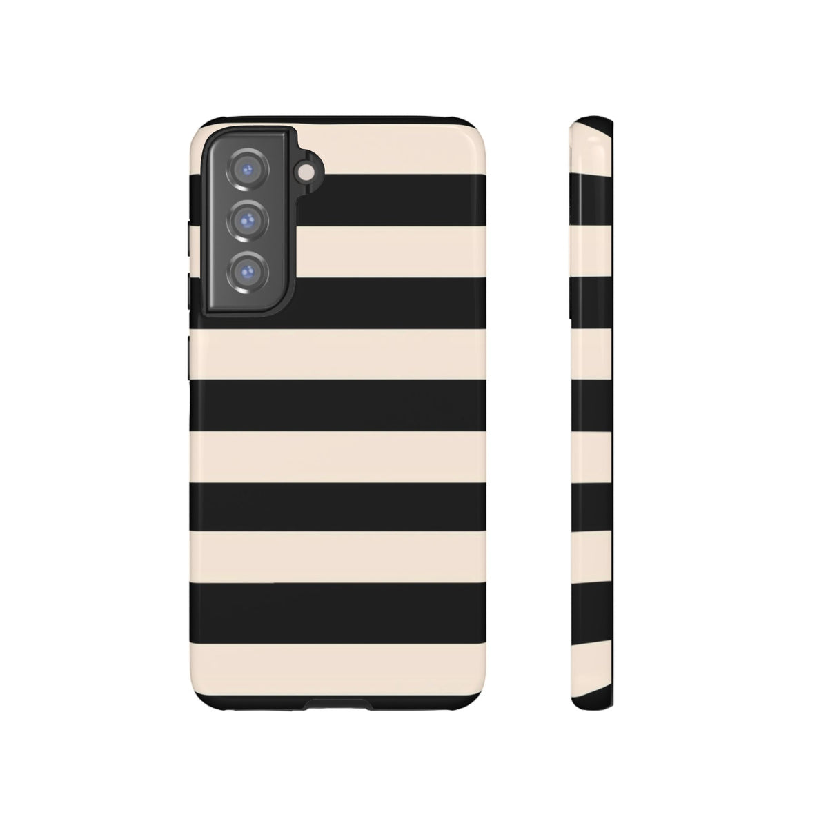 Black & Cream Striped - Tough Phone Case