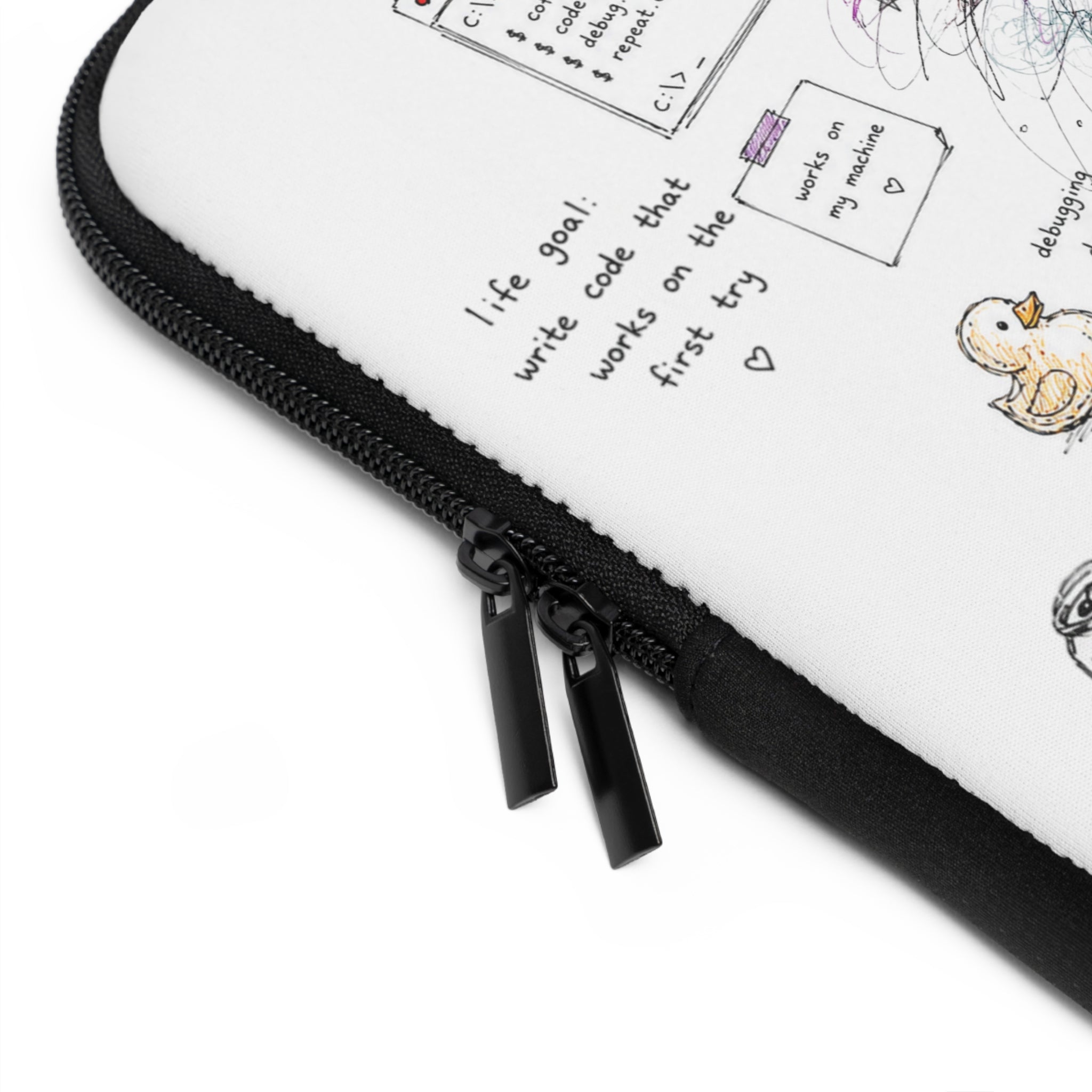 Comp Sci Crew Laptop Sleeve — Cute Fluffy Programmer Illustration