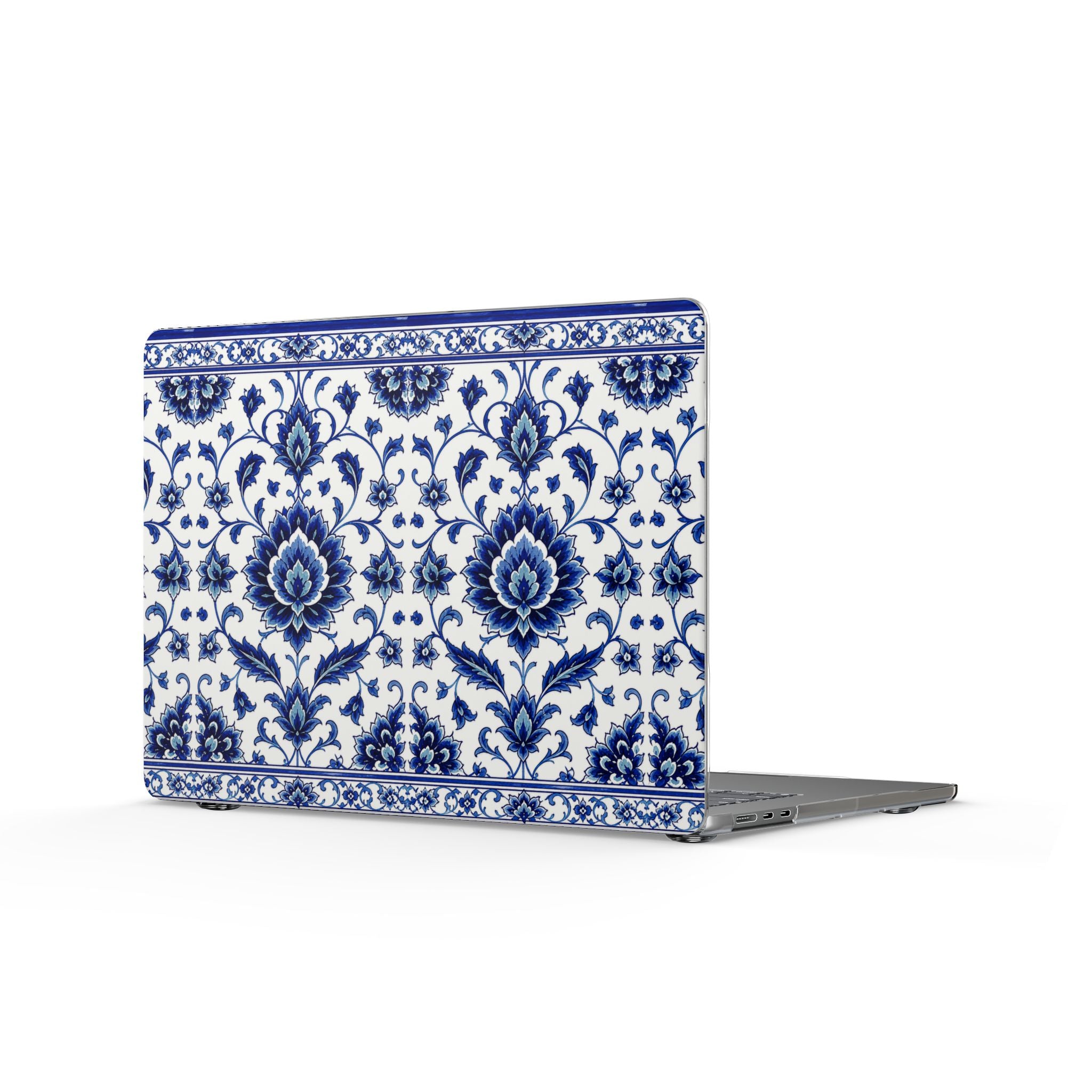 Blue Floral Damask MacBook Case — Clear Protective Laptop Cover