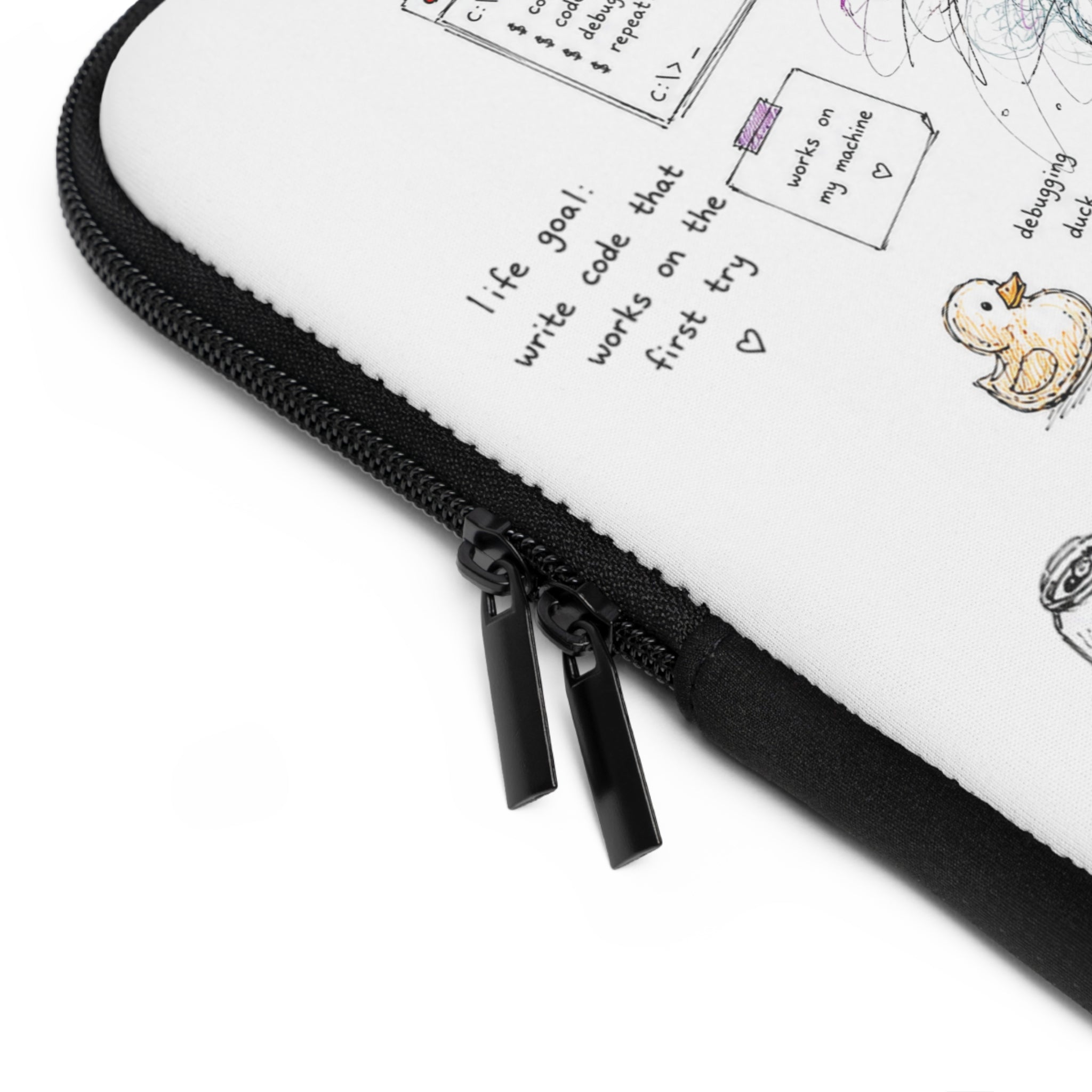 Comp Sci Crew Laptop Sleeve — Cute Fluffy Programmer Illustration