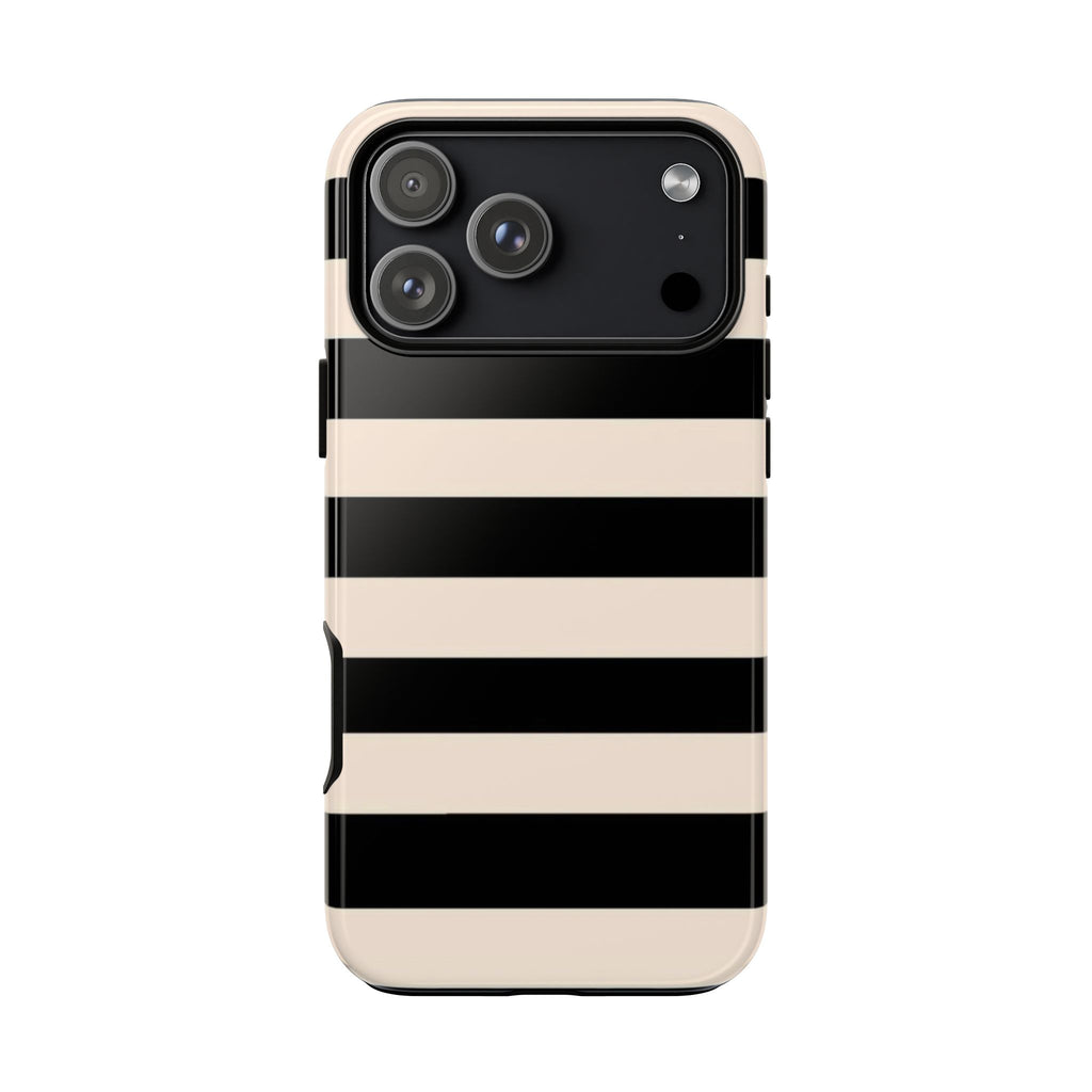 Black & Cream Striped - Tough Phone Case