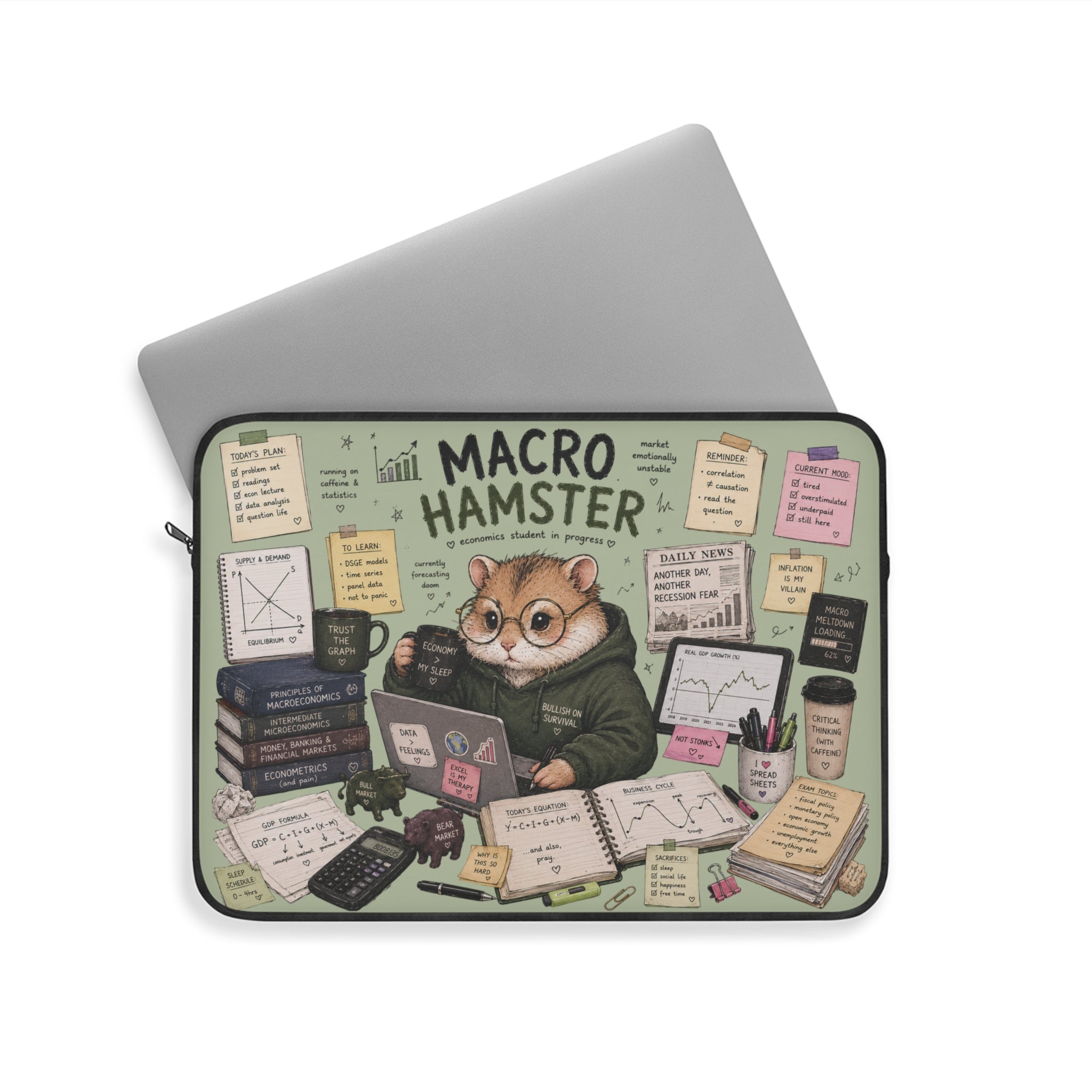 Macro Hamster Laptop Sleeve — Cute Finance-Themed Protective Case for Students & Analysts