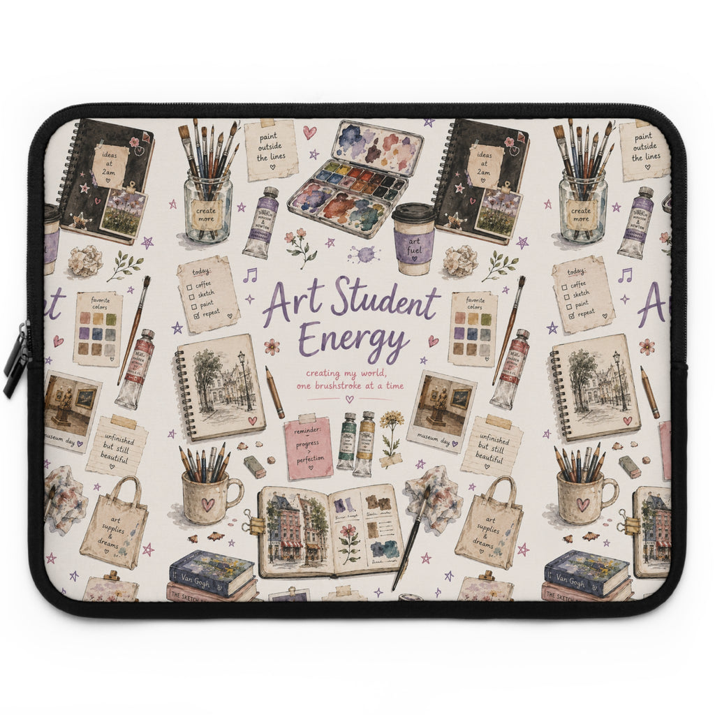 Art Student Energy Laptop Sleeve — Watercolor Art Supplies Pattern