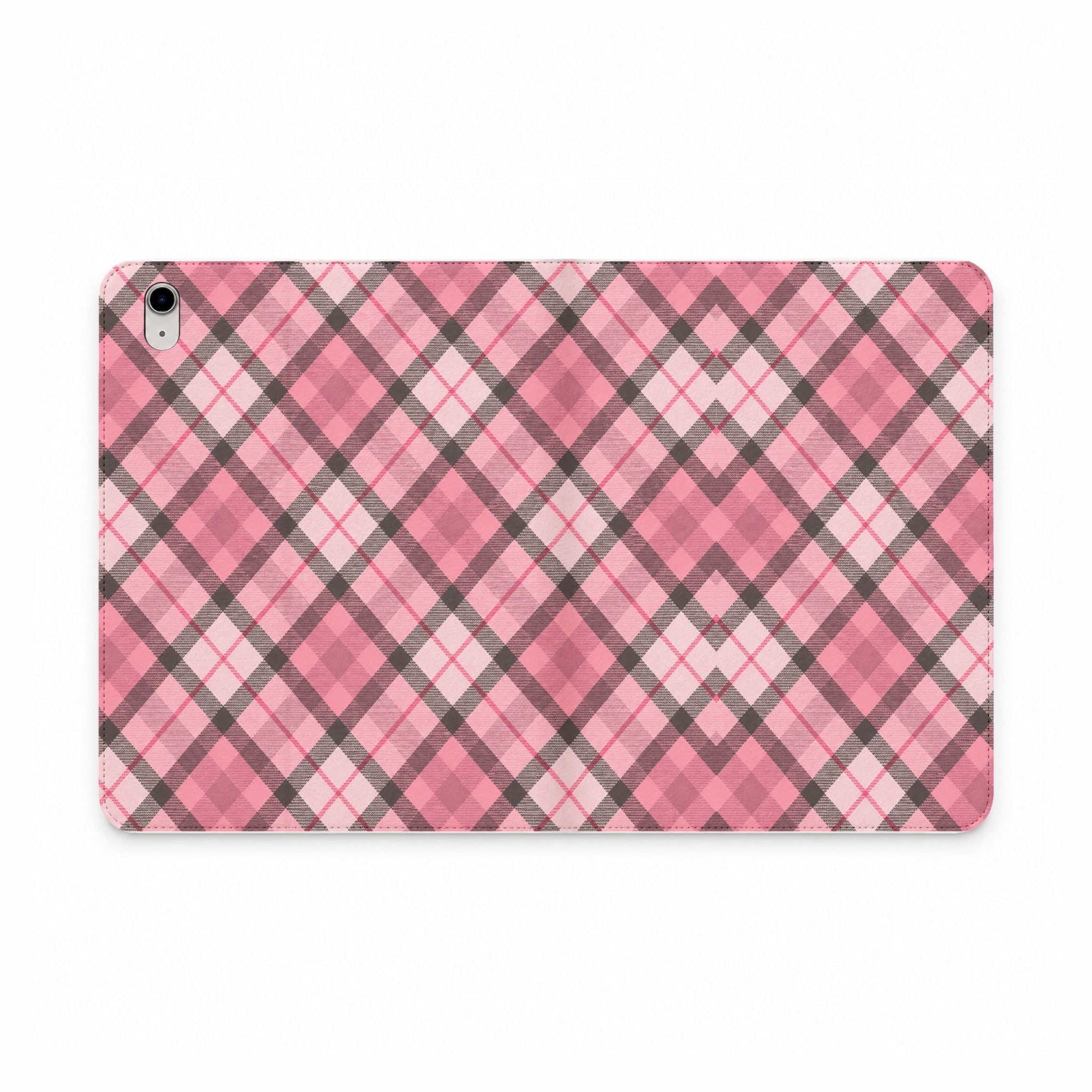 Pink Plaid Tablet Folio Case — Stylish Protective iPad Cover