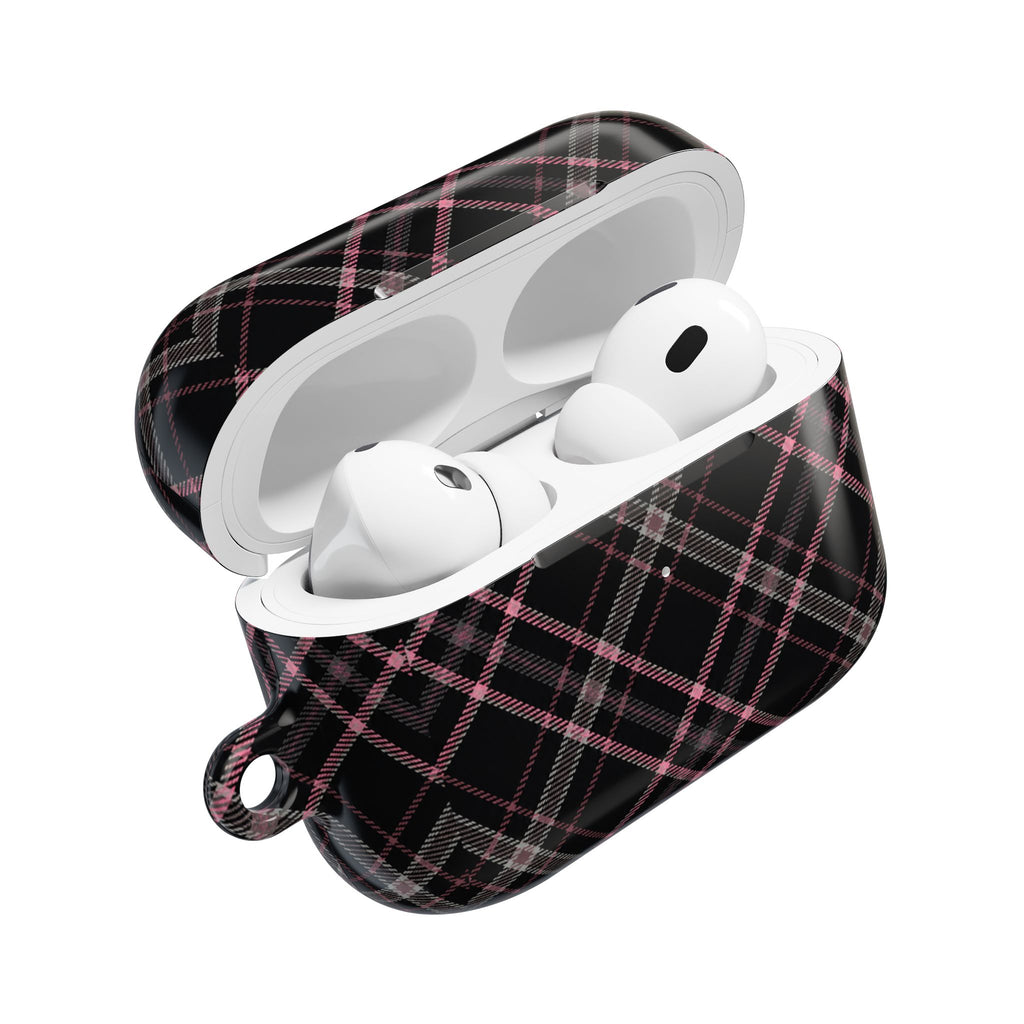 Plaid Pink & Black AirPod Case — Stylish Protective Charging Case