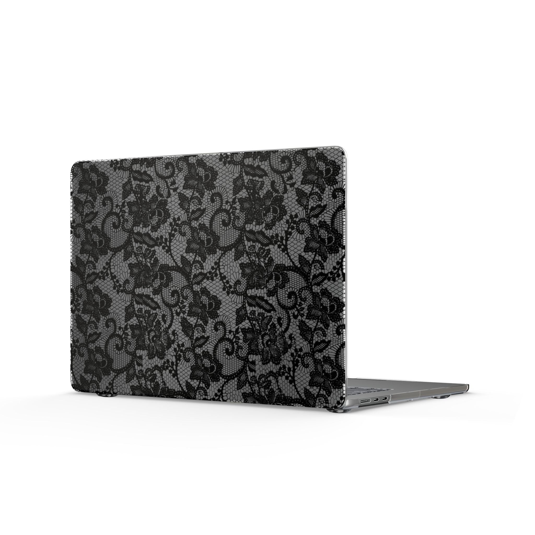 Black Lace Pattern Clear MacBook Case — Protective Decorative Cover