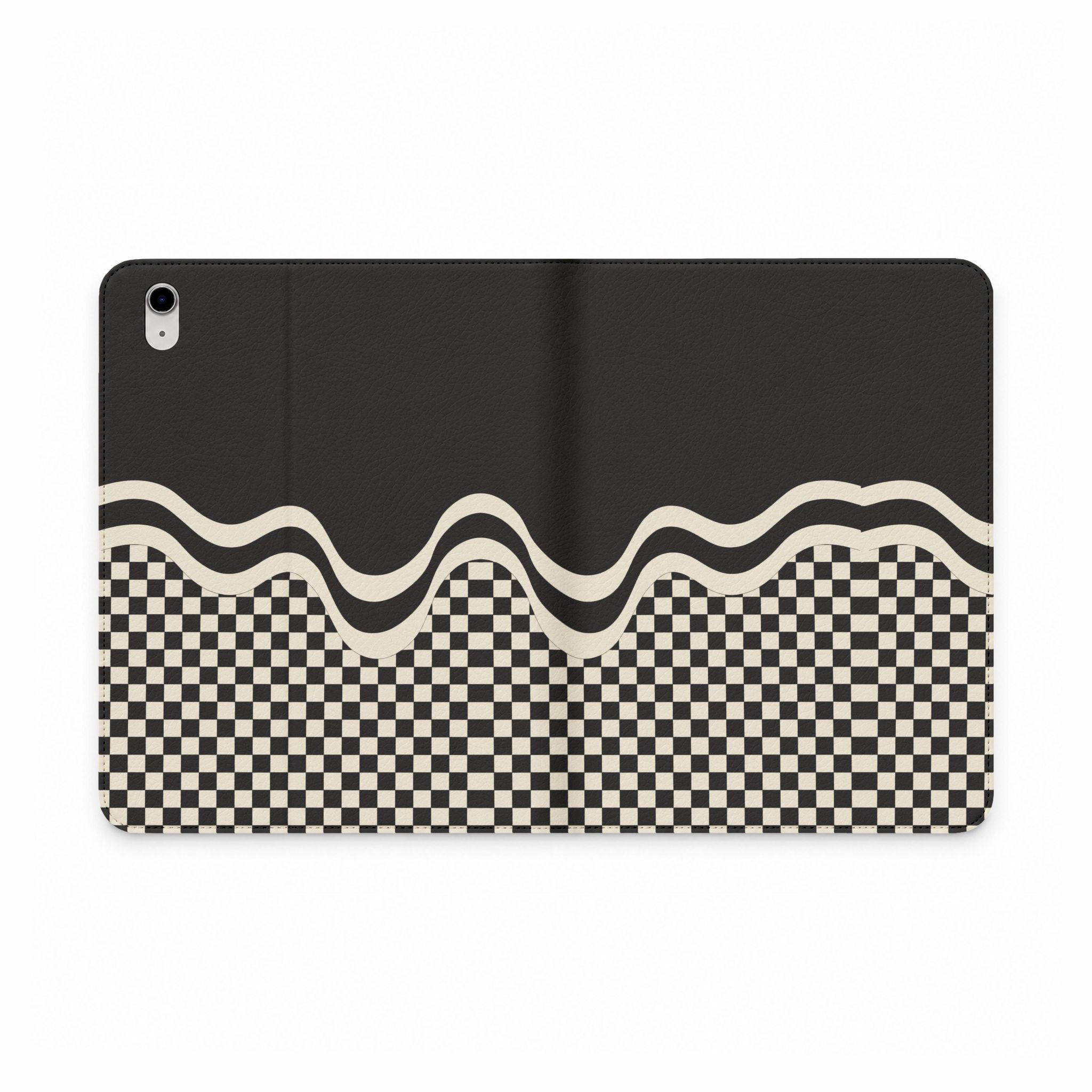 Checker Wave Tablet Folio Case — Black & Cream Retro Checkerboard Sleeve