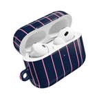 Striped Navy & Pink AirPod Case — Slim Protective Cover with Keyring Loop