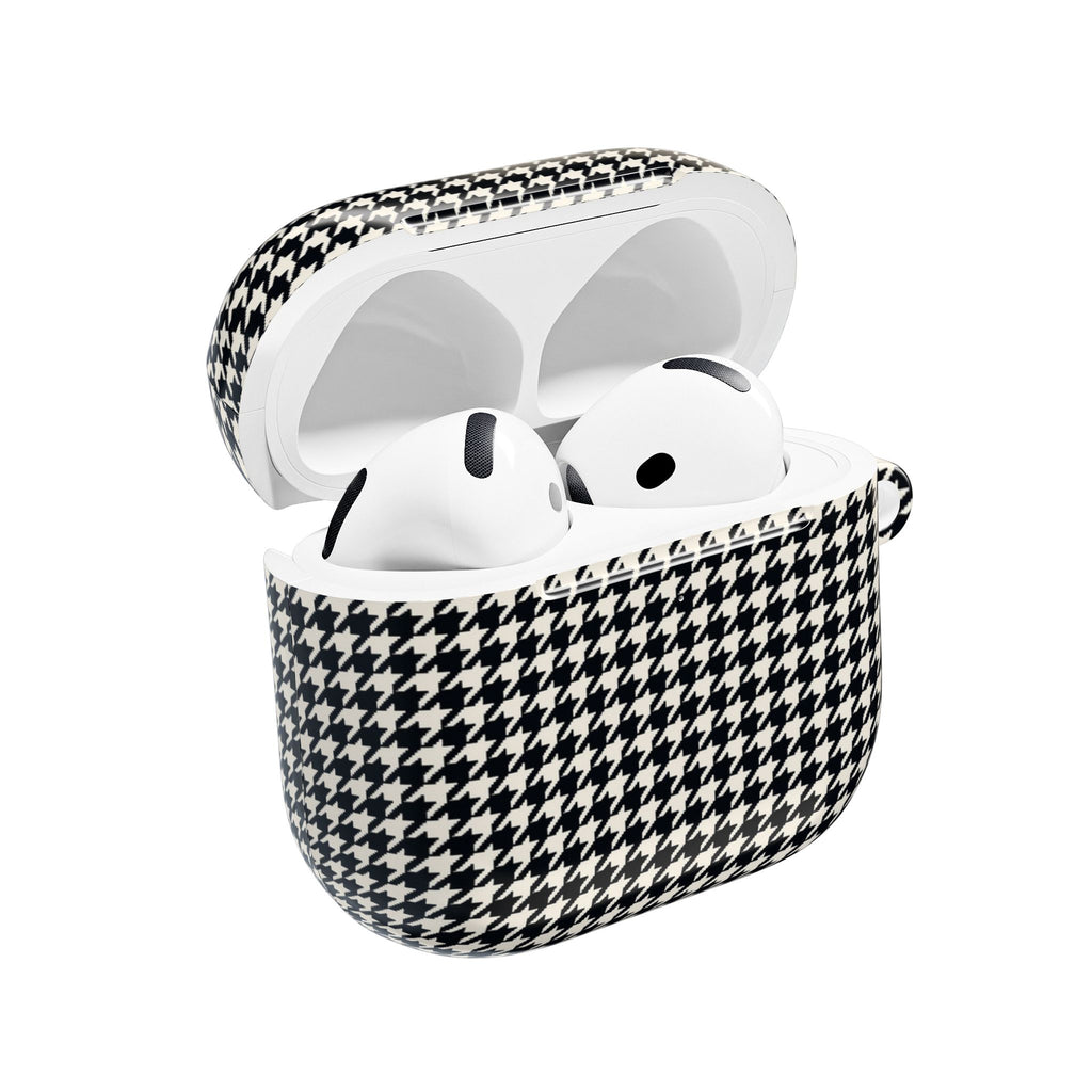 Houndstooth AirPod Case — Black & White Retro Pattern Protective Cover