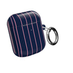 Striped Navy & Pink AirPod Case — Slim Protective Cover with Keyring Loop