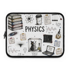 Physics Doodle Laptop Sleeve — Cute Science Notes & Cat Illustration