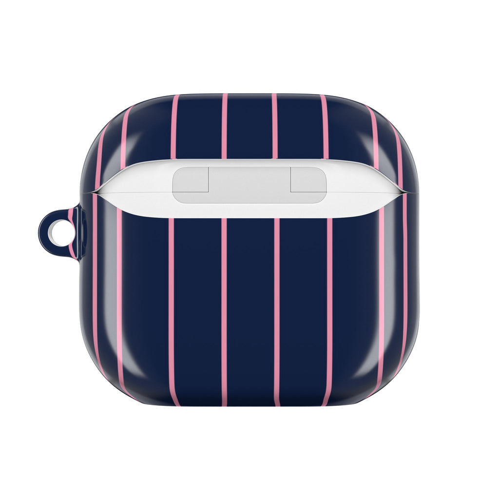 Striped Navy & Pink AirPod Case — Slim Protective Cover with Keyring Loop