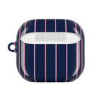 Striped Navy & Pink AirPod Case — Slim Protective Cover with Keyring Loop