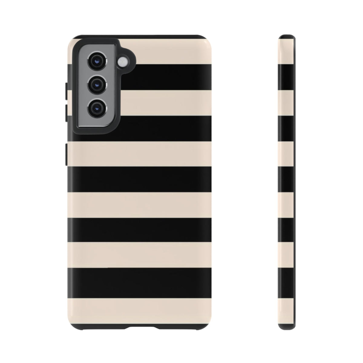Black & Cream Striped - Tough Phone Case