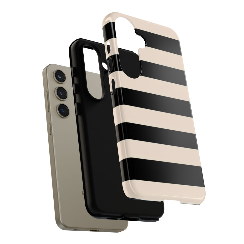 Black & Cream Striped - Tough Phone Case