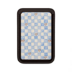 MagSafe Vegan Wallet — Blue Checkerboard with Tiny Hearts Card Holder