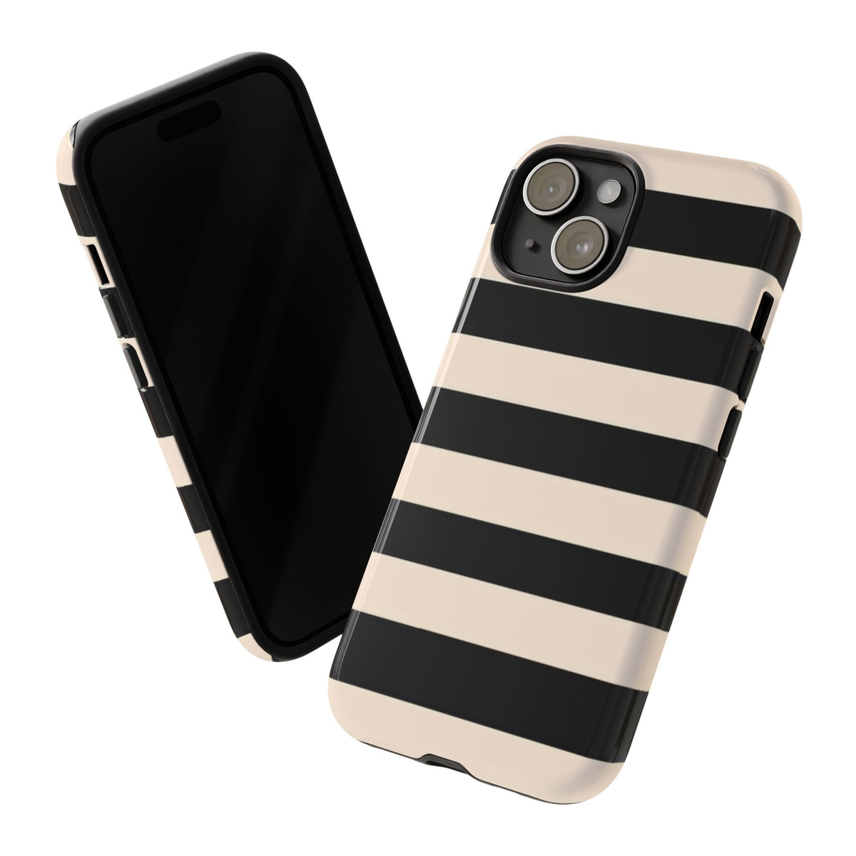 Black & Cream Striped - Tough Phone Case