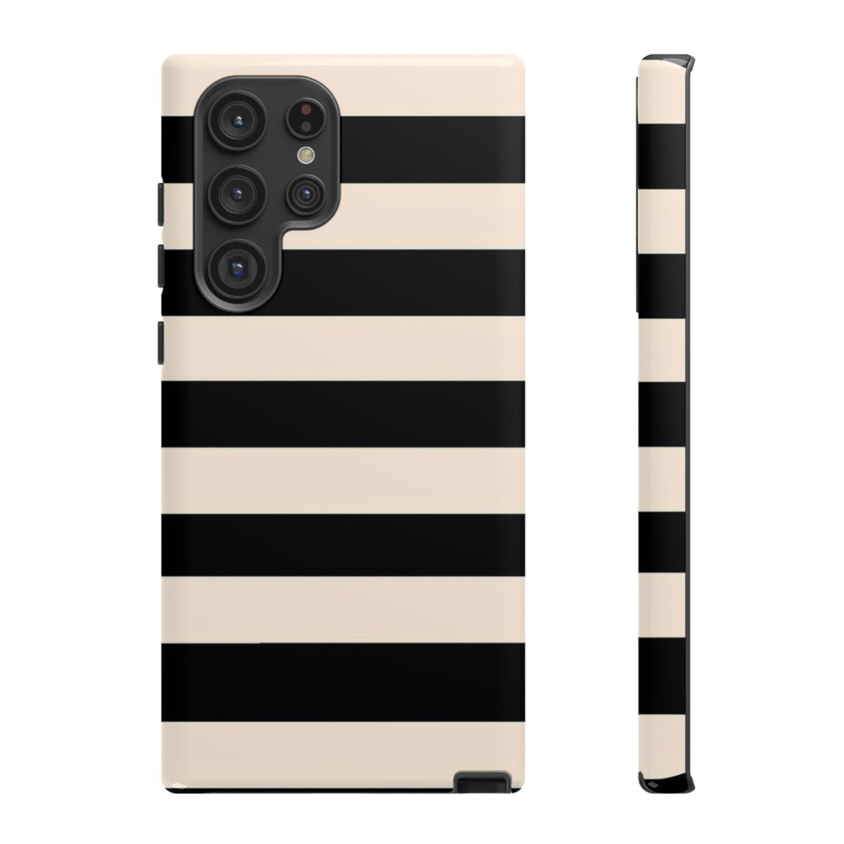 Black & Cream Striped - Tough Phone Case