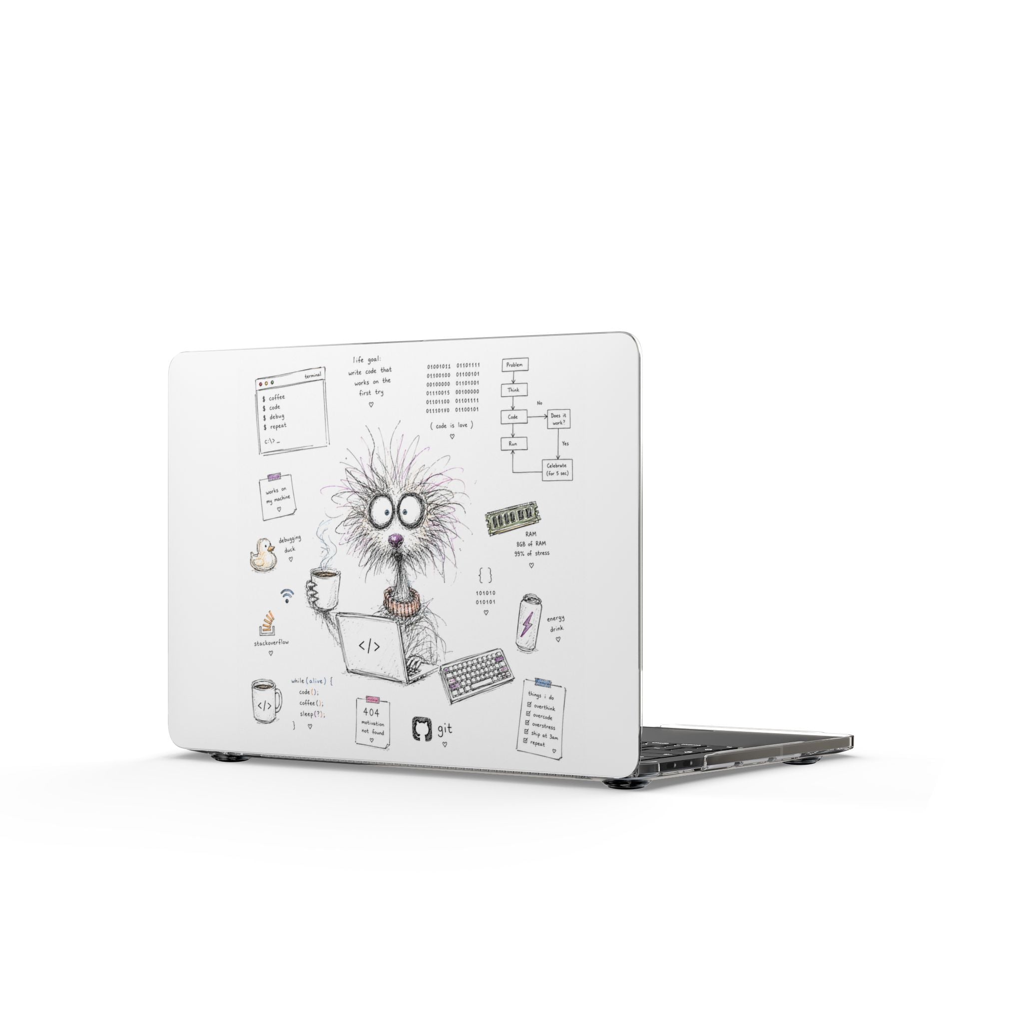 Clear MacBook Case — 'Coder Chaos' Funny Programmer Design