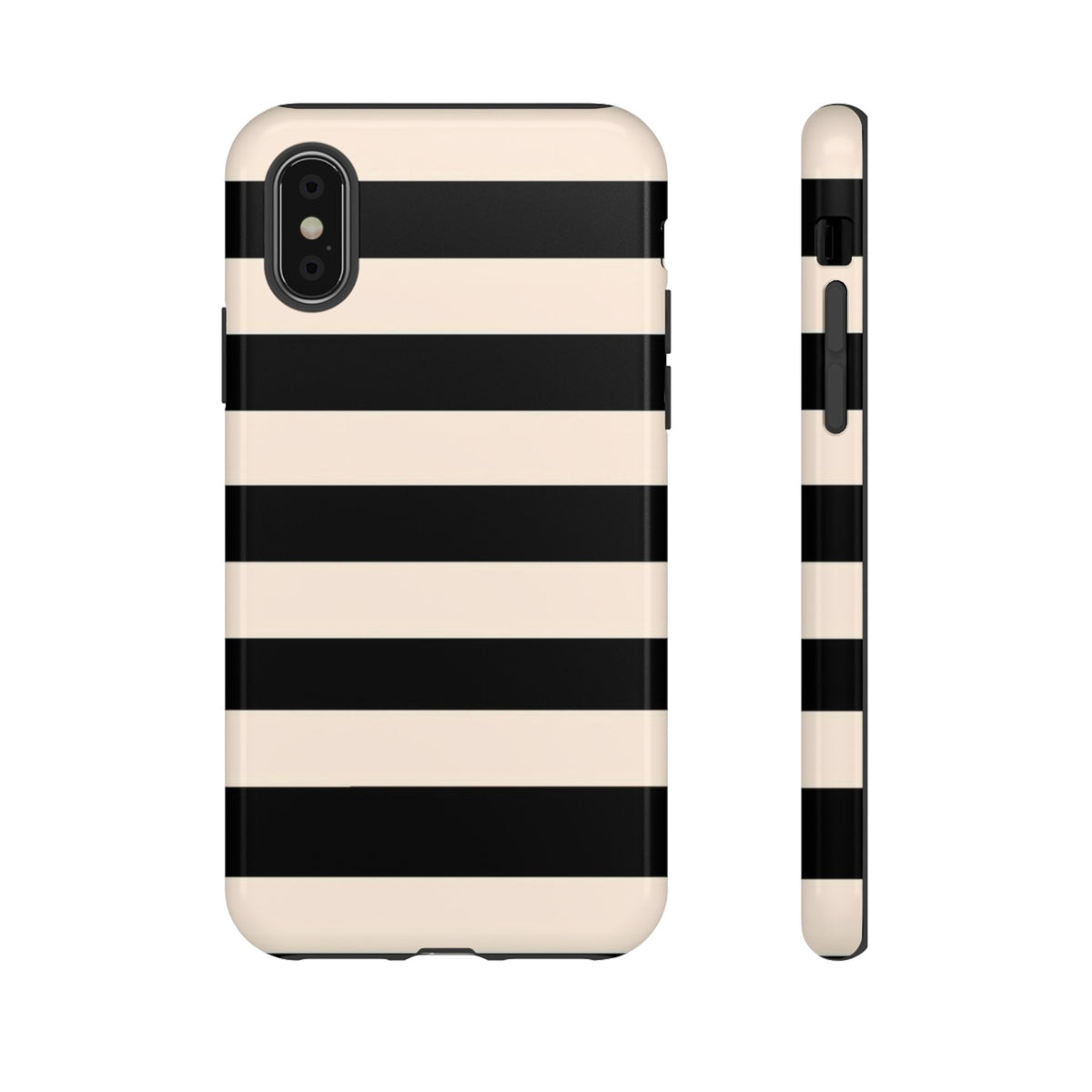 Black & Cream Striped - Tough Phone Case