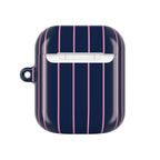 Striped Navy & Pink AirPod Case — Slim Protective Cover with Keyring Loop