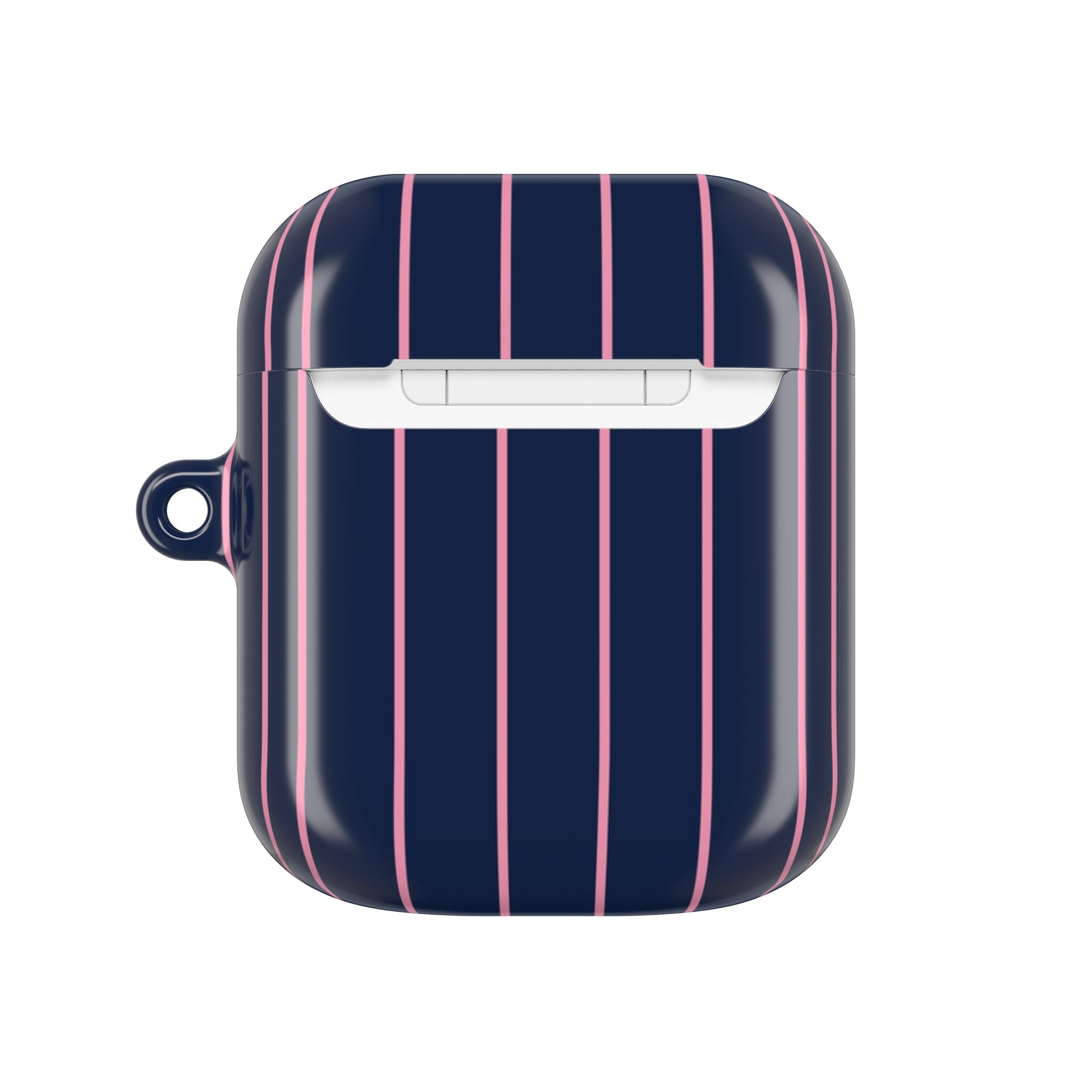 Striped Navy & Pink AirPod Case — Slim Protective Cover with Keyring Loop