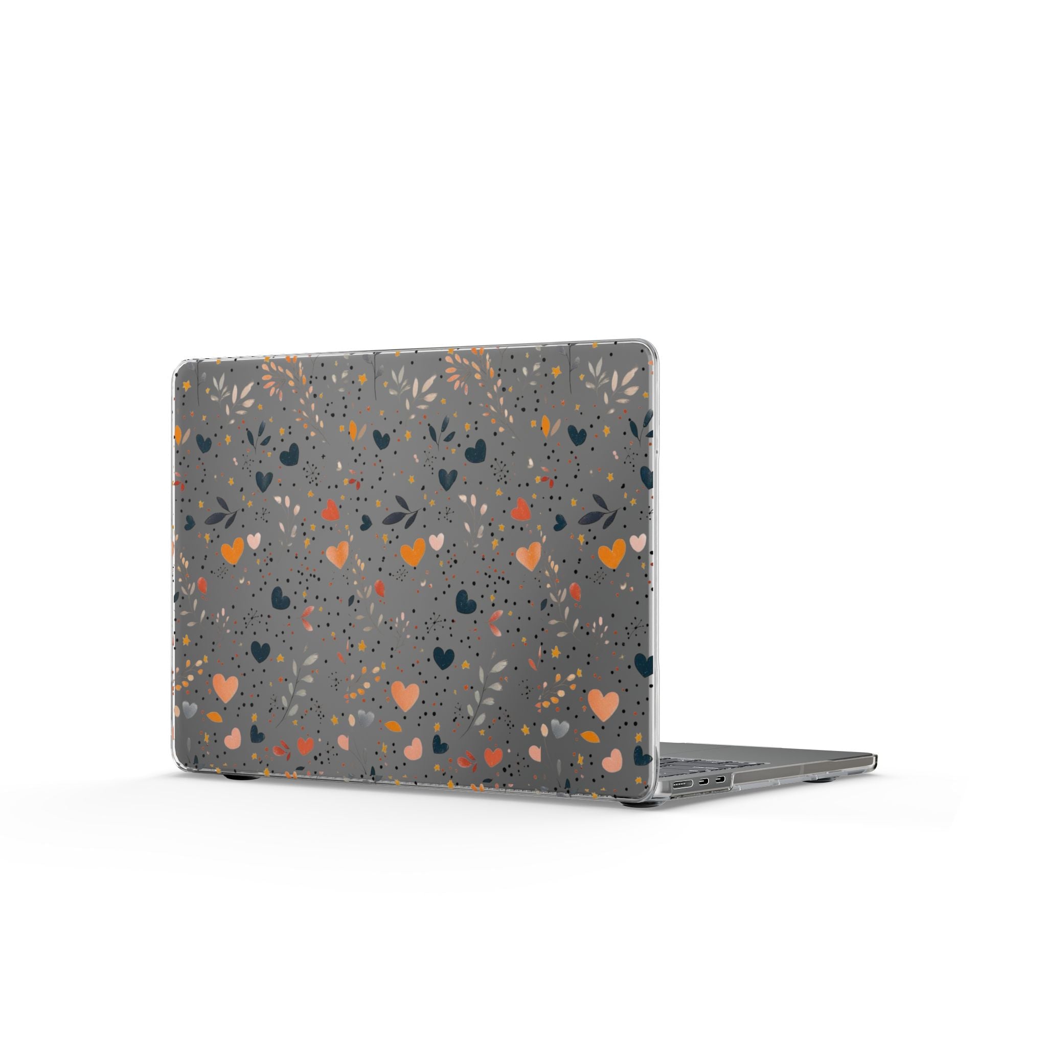 Clear MacBook Case — Heart Confetti Floral Pattern (Gray)