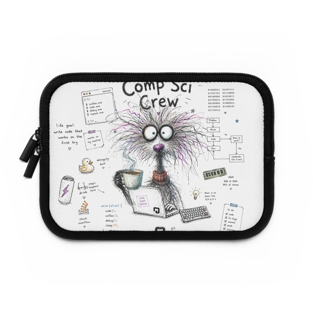 Comp Sci Crew Laptop Sleeve — Cute Fluffy Programmer Illustration