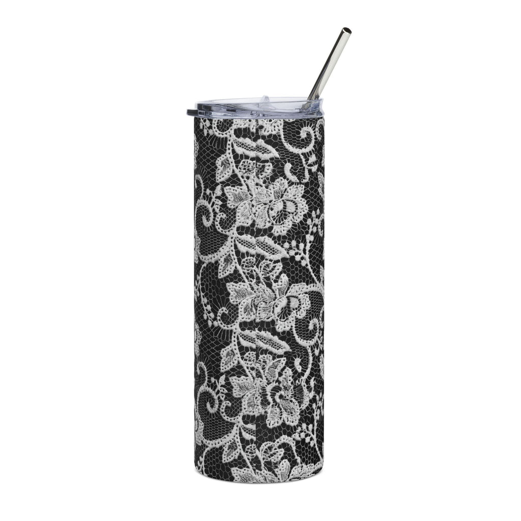 20oz Stainless Tumbler — Black Lace Floral Skinny Travel Cup