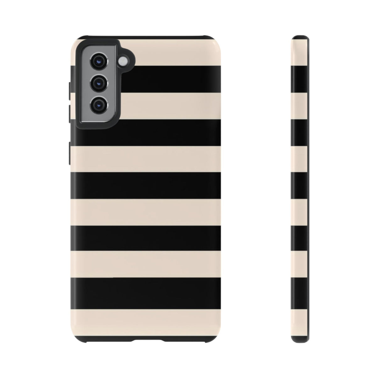 Black & Cream Striped - Tough Phone Case