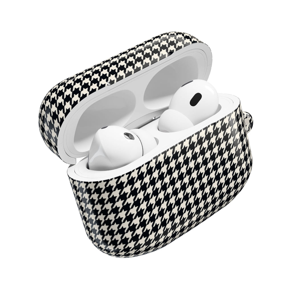 Houndstooth AirPod Case — Black & White Retro Pattern Protective Cover
