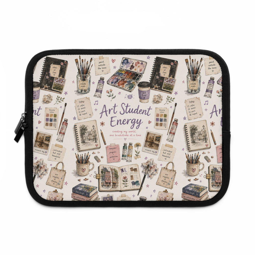 Art Student Energy Laptop Sleeve — Watercolor Art Supplies Pattern