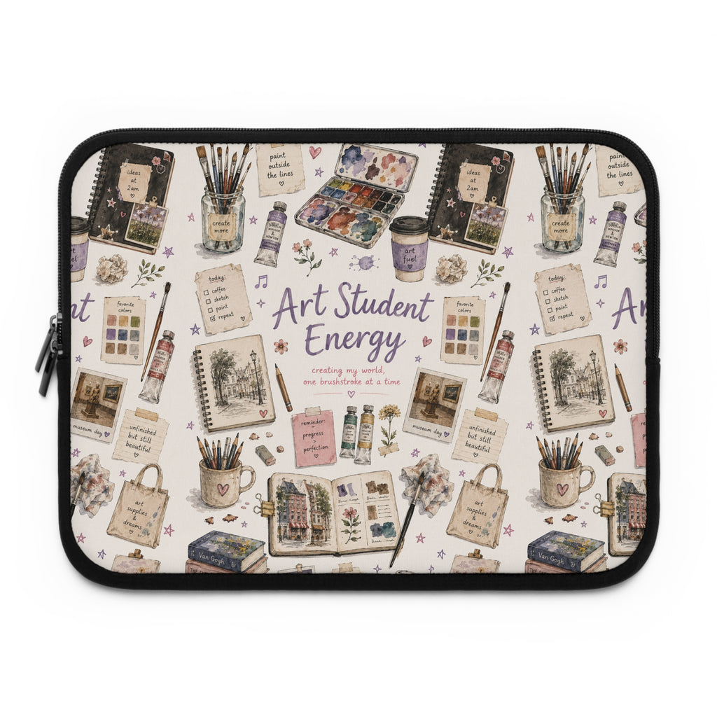 Art Student Energy Laptop Sleeve — Watercolor Art Supplies Pattern
