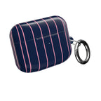 Striped Navy & Pink AirPod Case — Slim Protective Cover with Keyring Loop