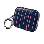 Striped Navy & Pink AirPod Case — Slim Protective Cover with Keyring Loop