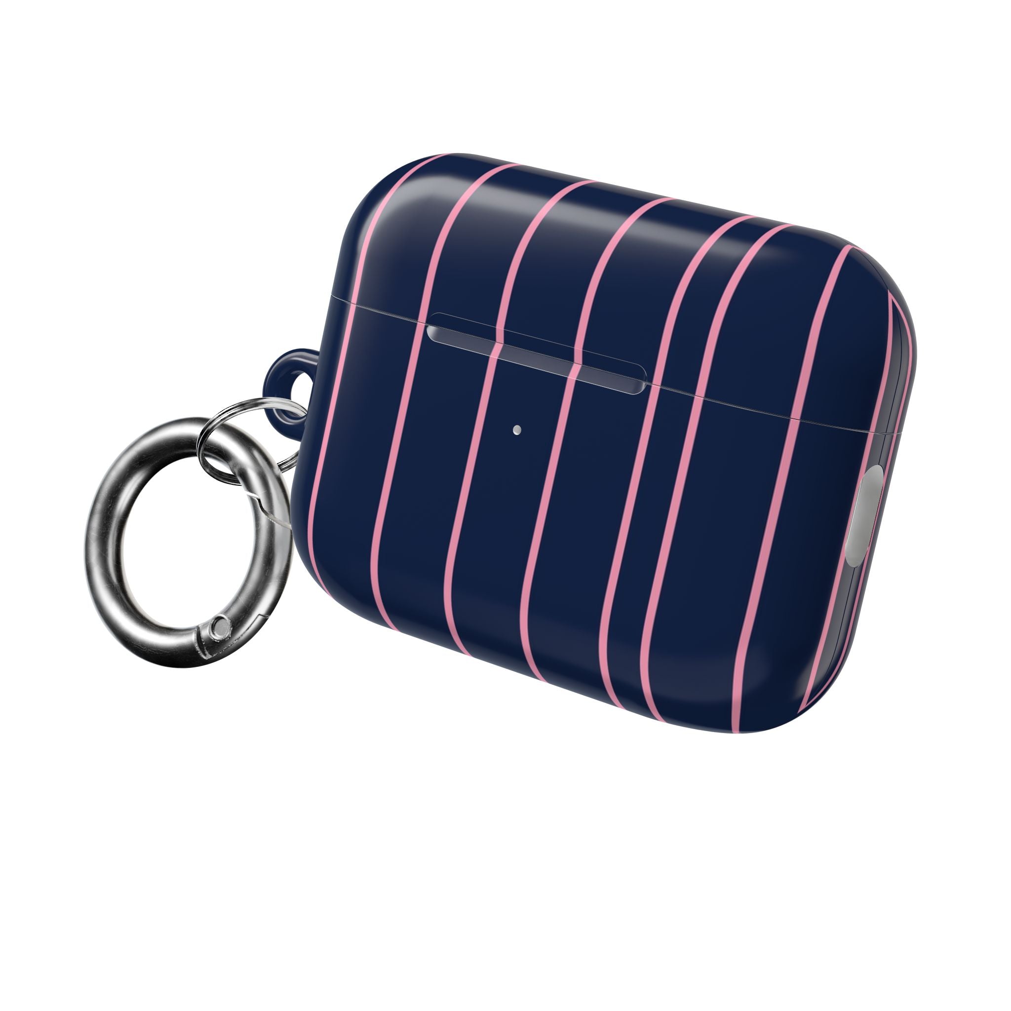 Striped Navy & Pink AirPod Case — Slim Protective Cover with Keyring Loop