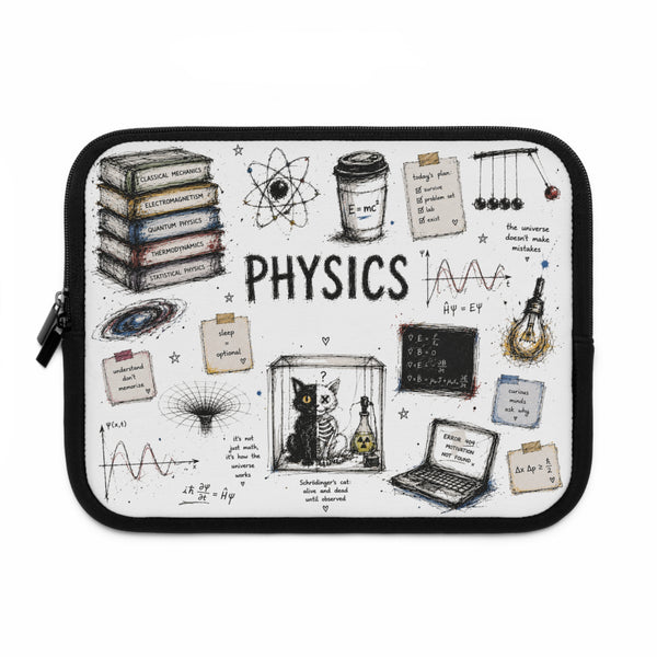 Physics Doodle Laptop Sleeve — Cute Science Notes & Cat Illustration