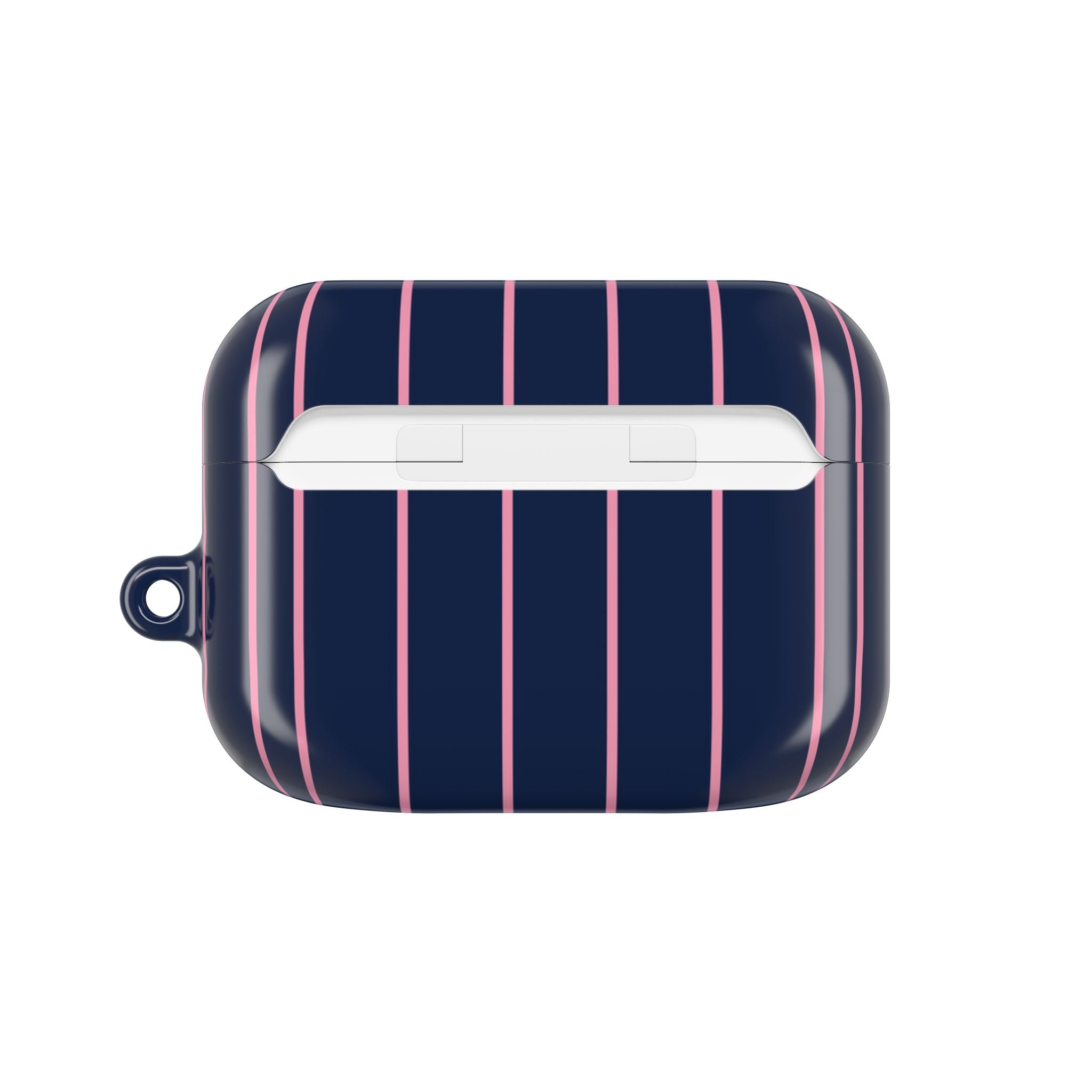 Striped Navy & Pink AirPod Case — Slim Protective Cover with Keyring Loop