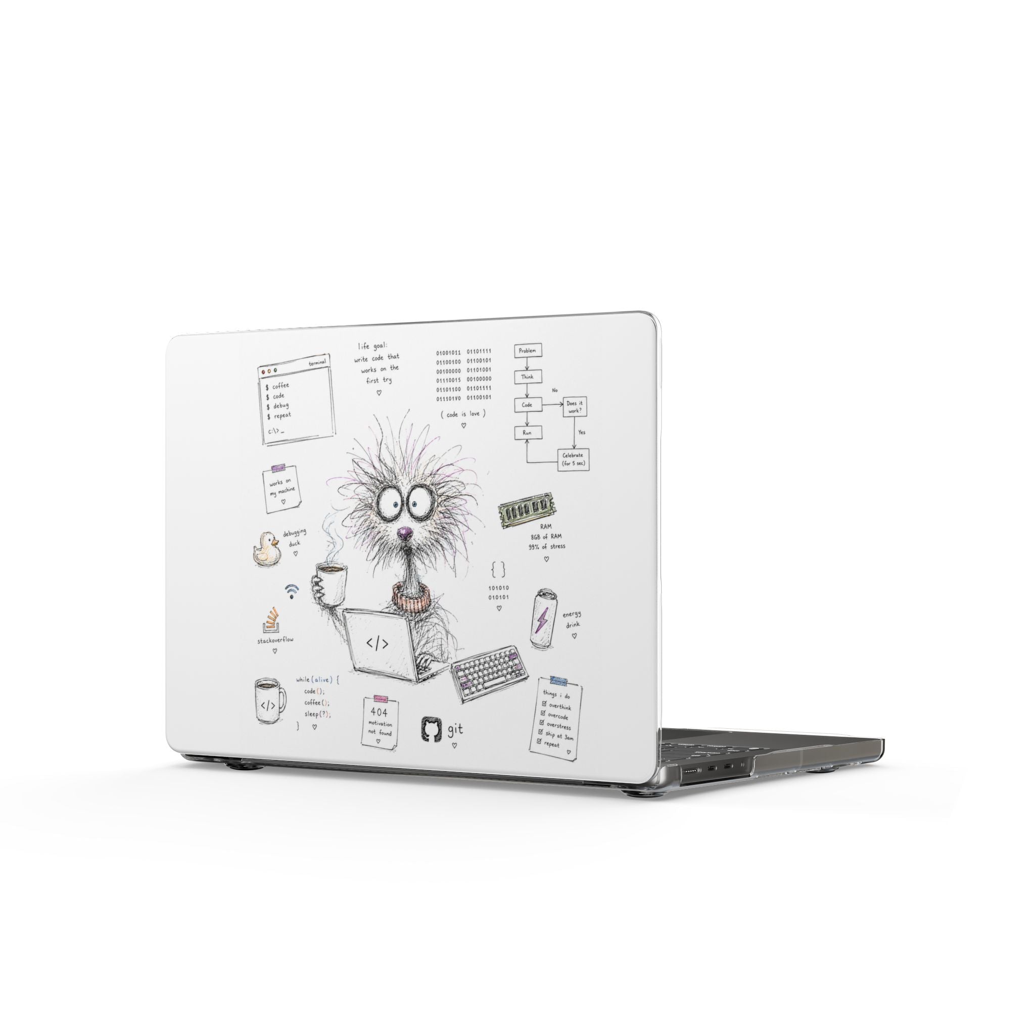 Clear MacBook Case — 'Coder Chaos' Funny Programmer Design