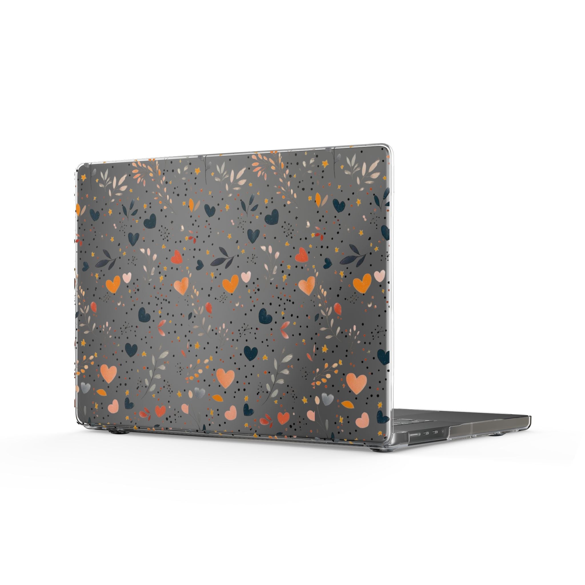 Clear MacBook Case — Heart Confetti Floral Pattern (Gray)