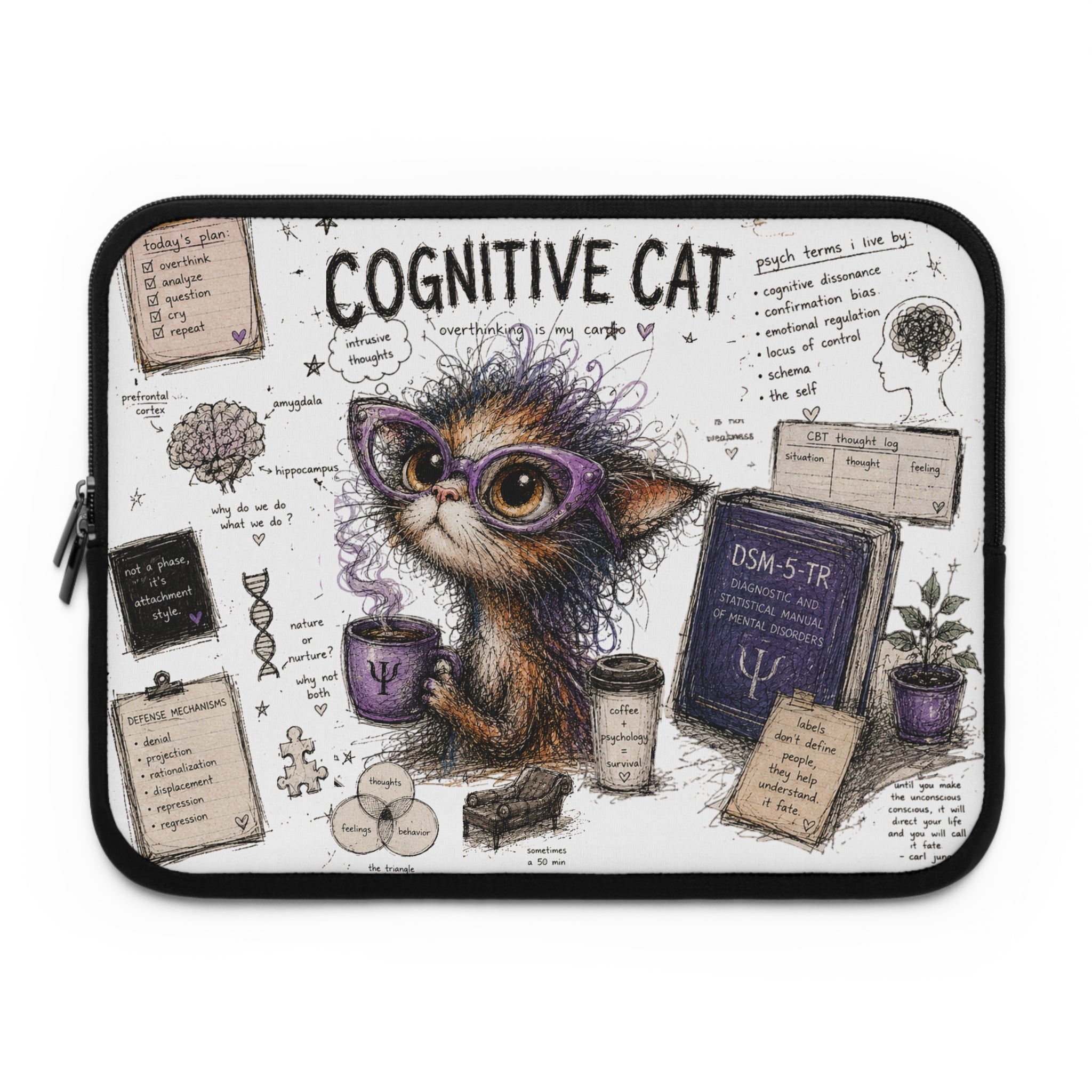Cognitive Cat Laptop Sleeve — Cute Psychology-Themed Protective Case