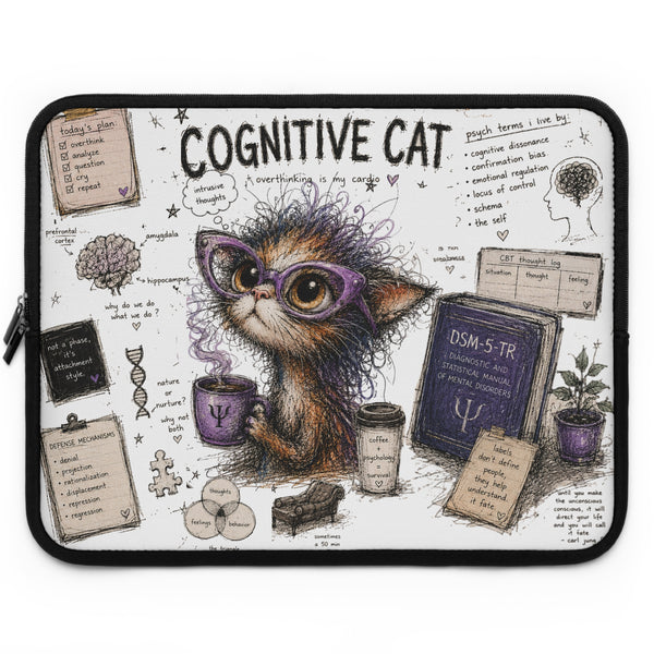 Cognitive Cat Laptop Sleeve — Cute Psychology-Themed Protective Case