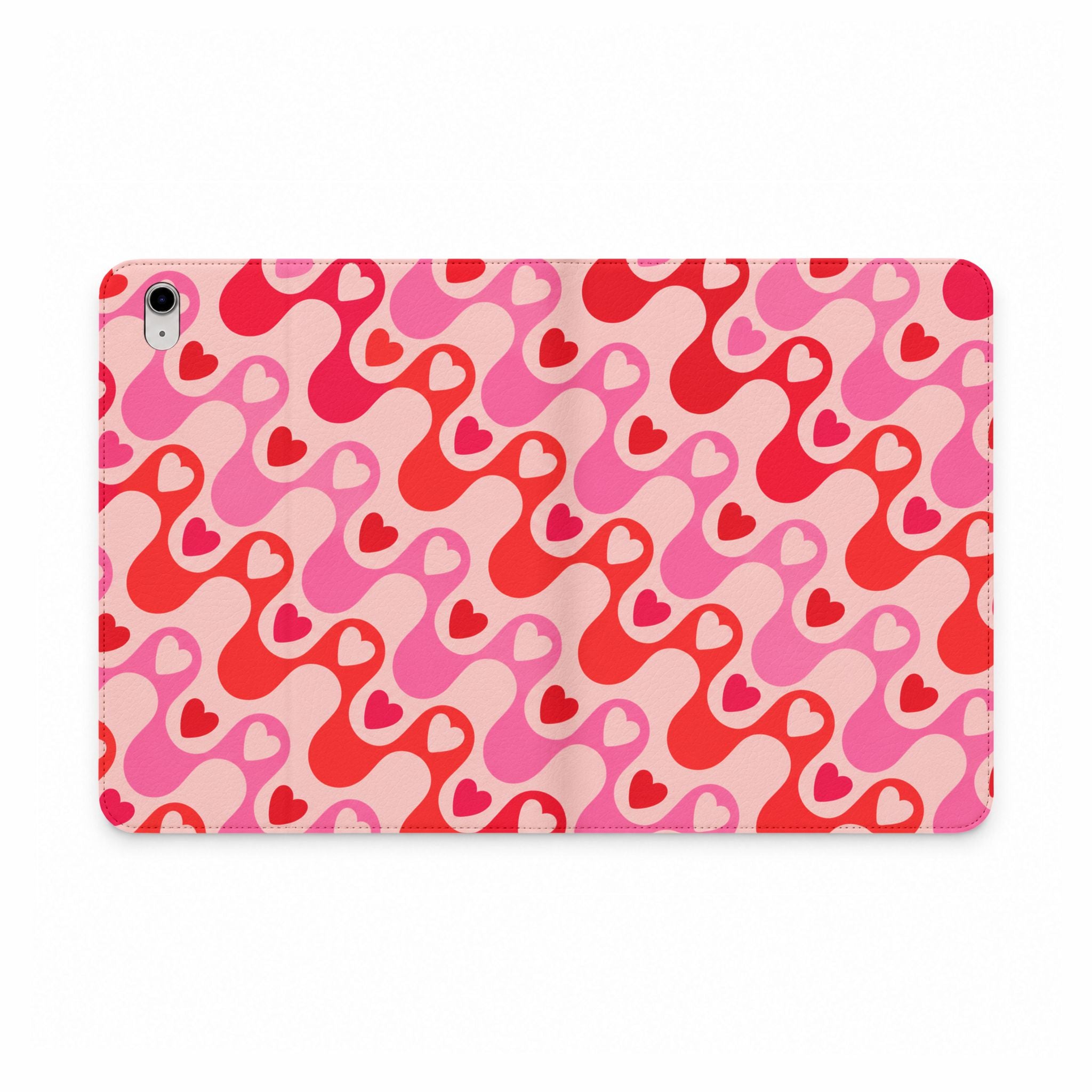 Tablet Case - Pink & Red Heart Wave Pattern Folio