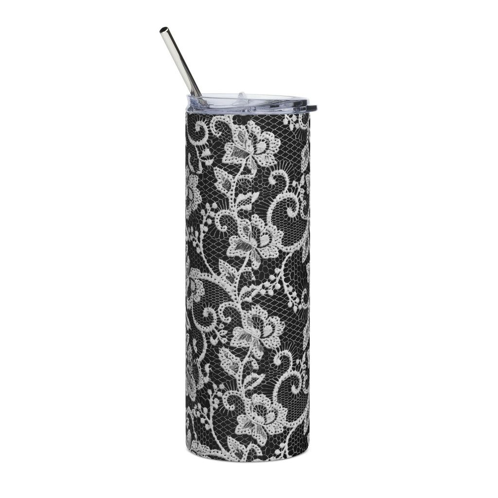 20oz Stainless Tumbler — Black Lace Floral Skinny Travel Cup