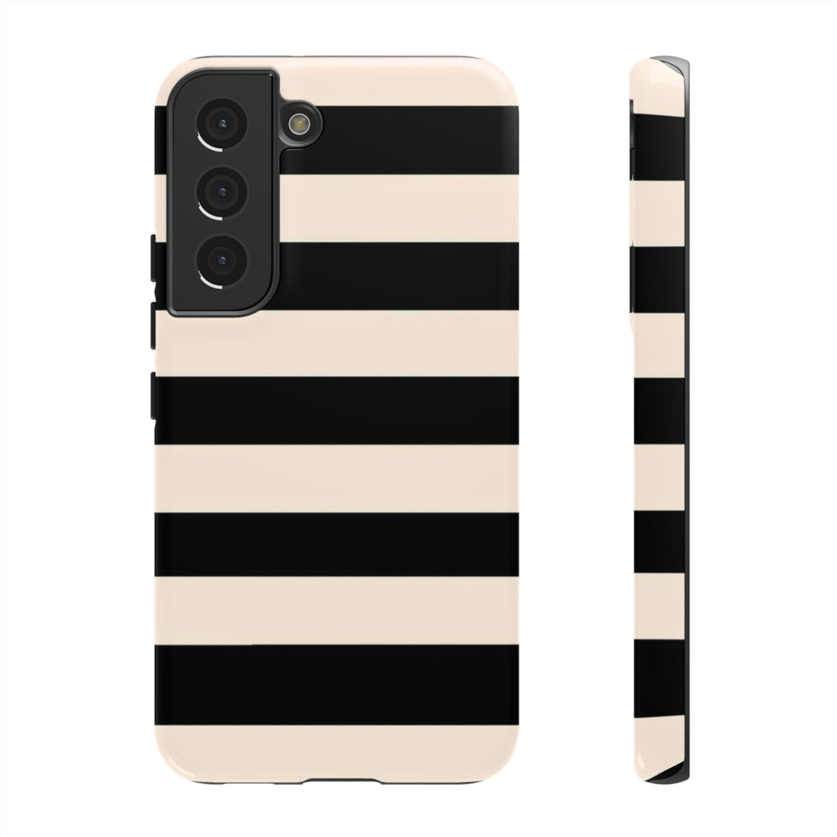 Black & Cream Striped - Tough Phone Case