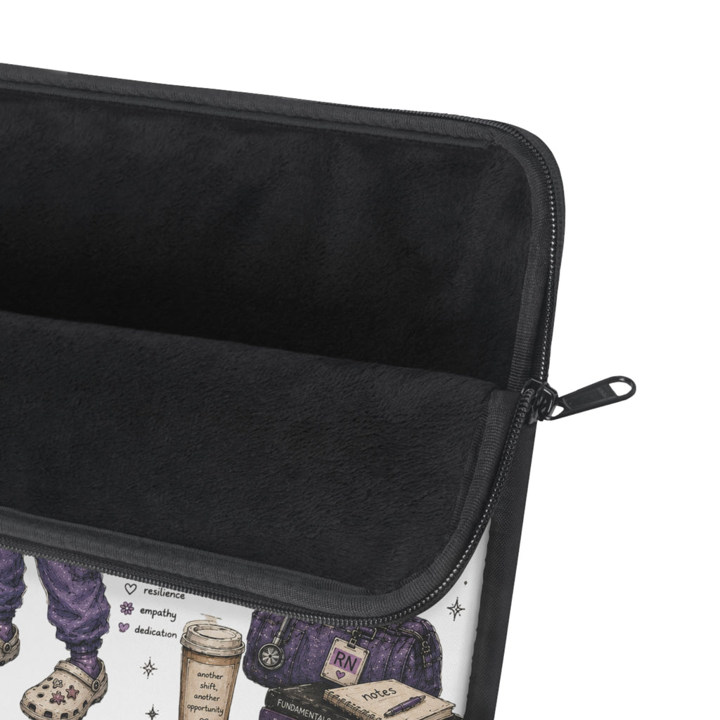 Cute Raccoon Nurse Laptop Sleeve — Nursing Student Gift, Scrubs & Coffee Design